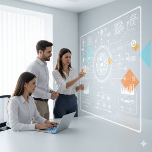 a group of people having meeting about ai in software and tech