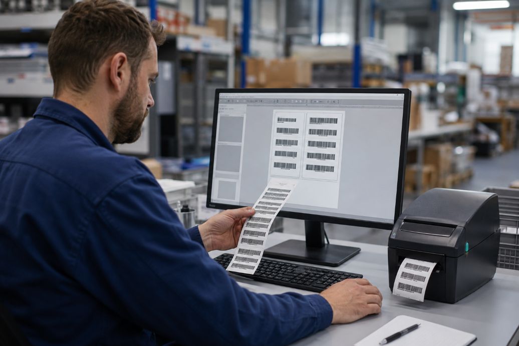 Warehouse Technician Reviews Barcode Labels